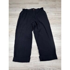 Halara High Waisted Zipper Pocket Cropped Linen-Feel Pants Black Size Large